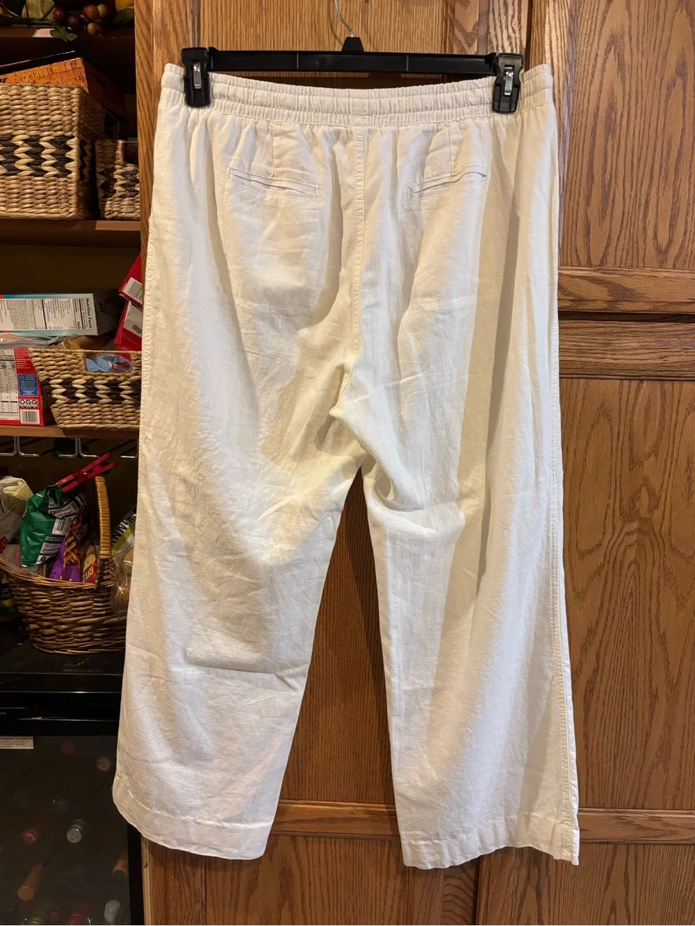 Casual Wide Leg Drawstring Linen-Blend Pants — Cream Cato Size 18-20W